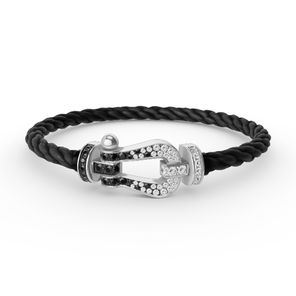 [Vellora Opalyn]FORCE LARGE HORSESHOE BLACK WHITE DIAMOND BRACELET SILVER