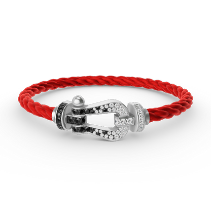 [Vellora Opalyn]FORCE LARGE HORSESHOE BLACK WHITE DIAMOND BRACELET SILVER