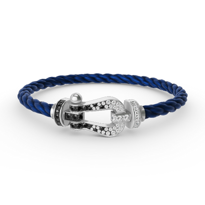 [Vellora Opalyn]FORCE LARGE HORSESHOE BLACK WHITE DIAMOND BRACELET SILVER