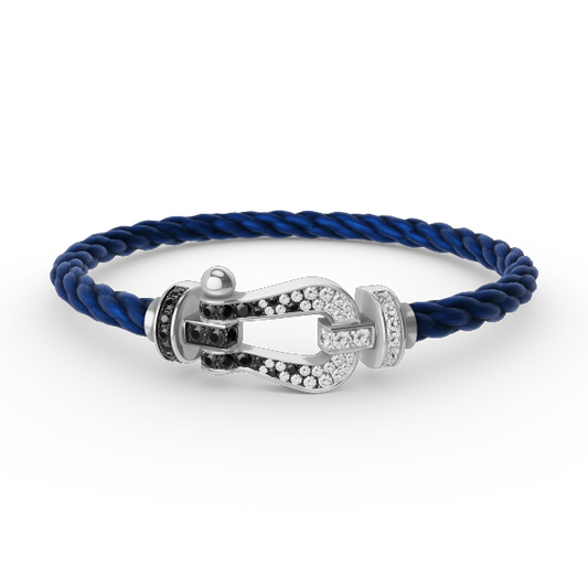 [Vellora Opalyn]FORCE LARGE HORSESHOE BLACK WHITE DIAMOND BRACELET SILVER