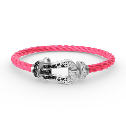 [Vellora Opalyn]FORCE LARGE HORSESHOE BLACK WHITE DIAMOND BRACELET SILVER