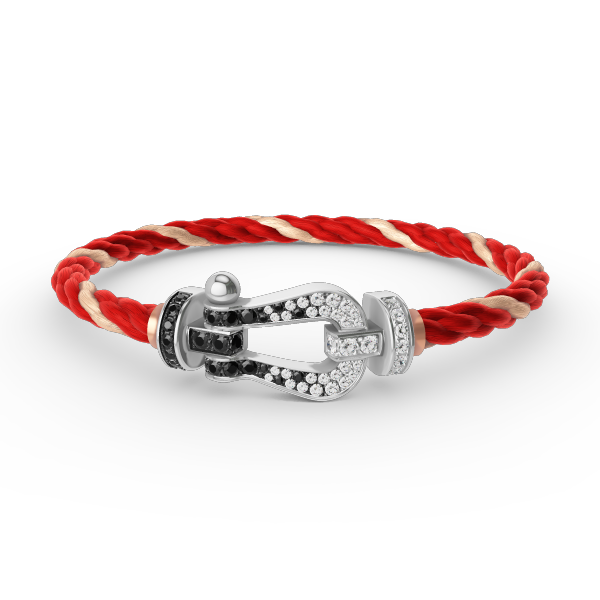 [Vellora Opalyn]FORCE LARGE HORSESHOE BLACK WHITE DIAMOND BRACELET SILVER
