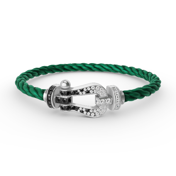 [Vellora Opalyn]FORCE LARGE HORSESHOE BLACK WHITE DIAMOND BRACELET SILVER