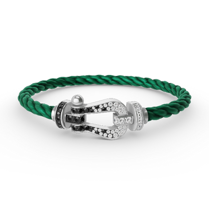 [Vellora Opalyn]FORCE LARGE HORSESHOE BLACK WHITE DIAMOND BRACELET SILVER
