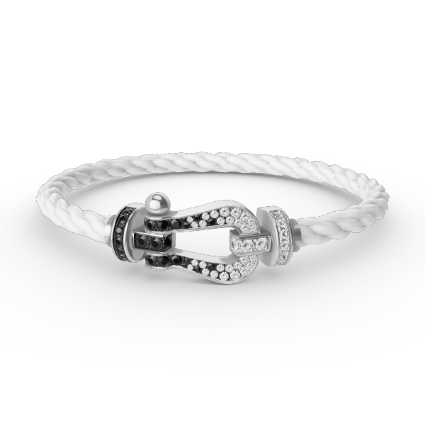[Vellora Opalyn]FORCE LARGE HORSESHOE BLACK WHITE DIAMOND BRACELET SILVER