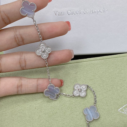 [Vellora Opalyn]CLOVER  5 MOTIF DIAMOND PURPLE CHALCEDONY BRACELET SILVER
