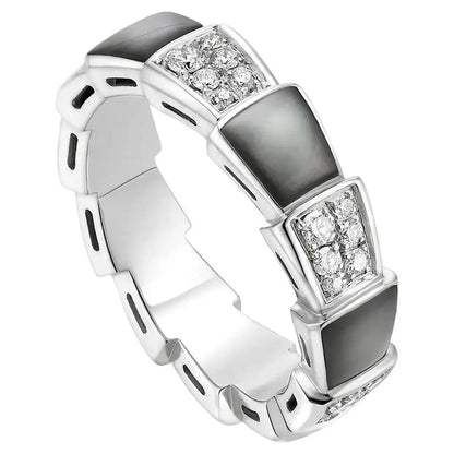 [Vellora Opalyn]SERPENTI RING SILVER DIAMOND BLACK MOP 4MM