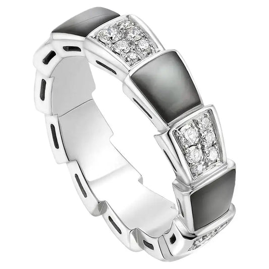 [Vellora Opalyn]SERPENTI RING SILVER DIAMOND BLACK MOP 4MM