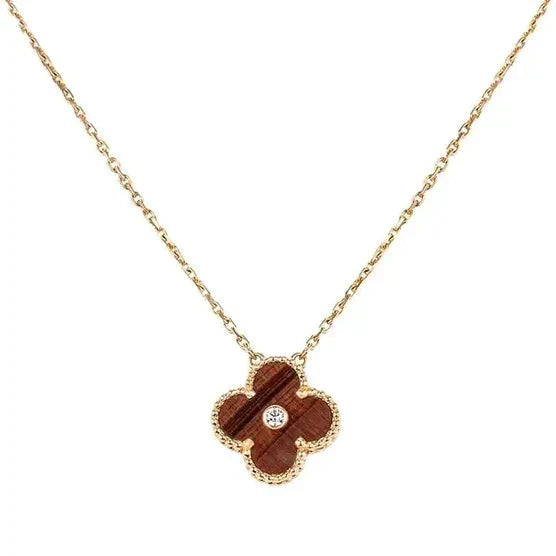 [Vellora Opalyn]CLOVER 15MM DIAMOND AND YELLOW TIGER'S EYE AGATE necklace