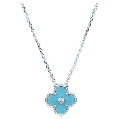 [Vellora Opalyn]CLOVER 15MM DIAMOND SVRES PORCELAIN  NECKLACE SILVER
