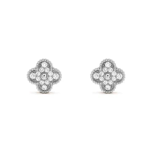 [Vellora Opalyn]CLOVER 1 MOTIFS DIAMOND STUD EARRINGS SILVER