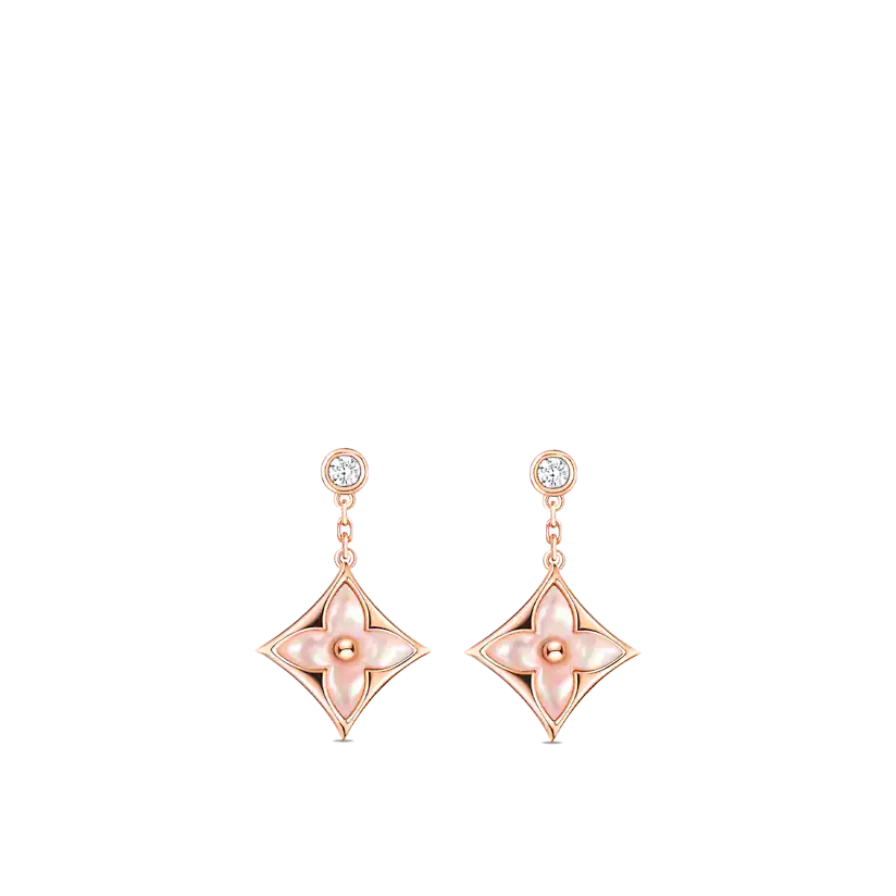 [Vellora Opalyn]DOUBLE STAR PINK GOLD MOP DROP EARRINGS