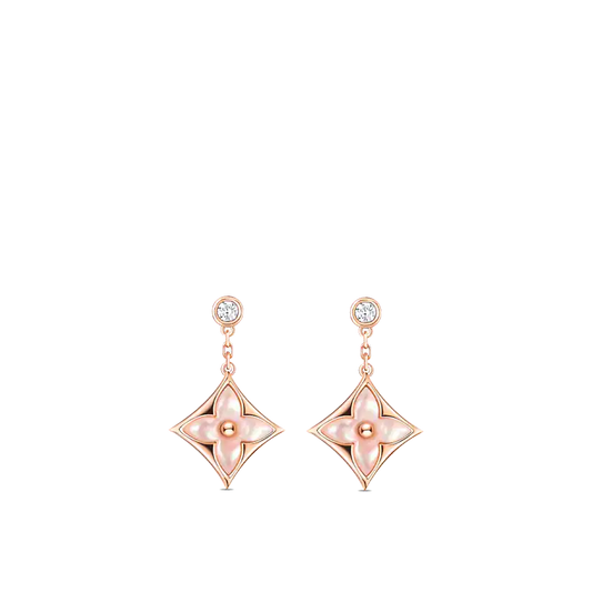 [Vellora Opalyn]DOUBLE STAR PINK GOLD MOP DROP EARRINGS