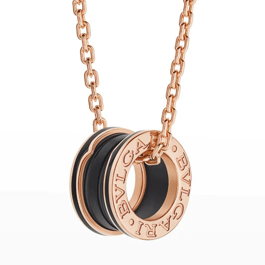 [Vellora Opalyn]ZERO 1 BLACK CERAMIC PINK GOLD NECKLACE