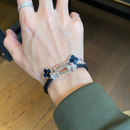 [Vellora Opalyn]CLOVER 5 MOTIF PIETERSITE SILVER BRACELET