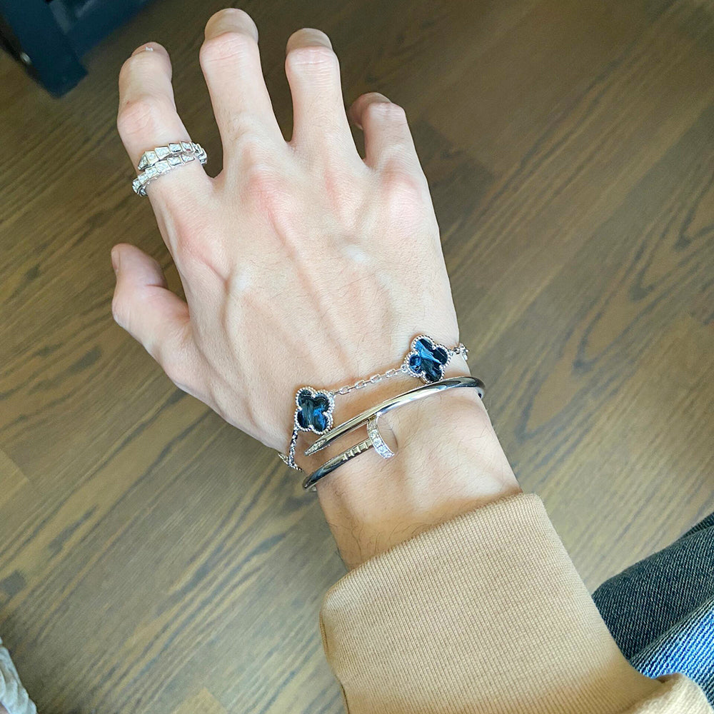 [Vellora Opalyn]CLOVER 5 MOTIF PIETERSITE SILVER BRACELET
