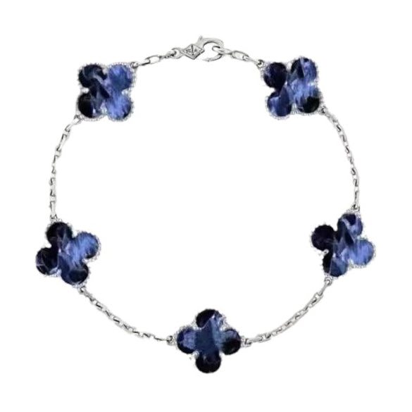 [Vellora Opalyn]CLOVER 5 MOTIF PIETERSITE SILVER BRACELET