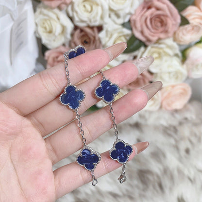 [Vellora Opalyn]CLOVER 5 MOTIF PIETERSITE SILVER BRACELET