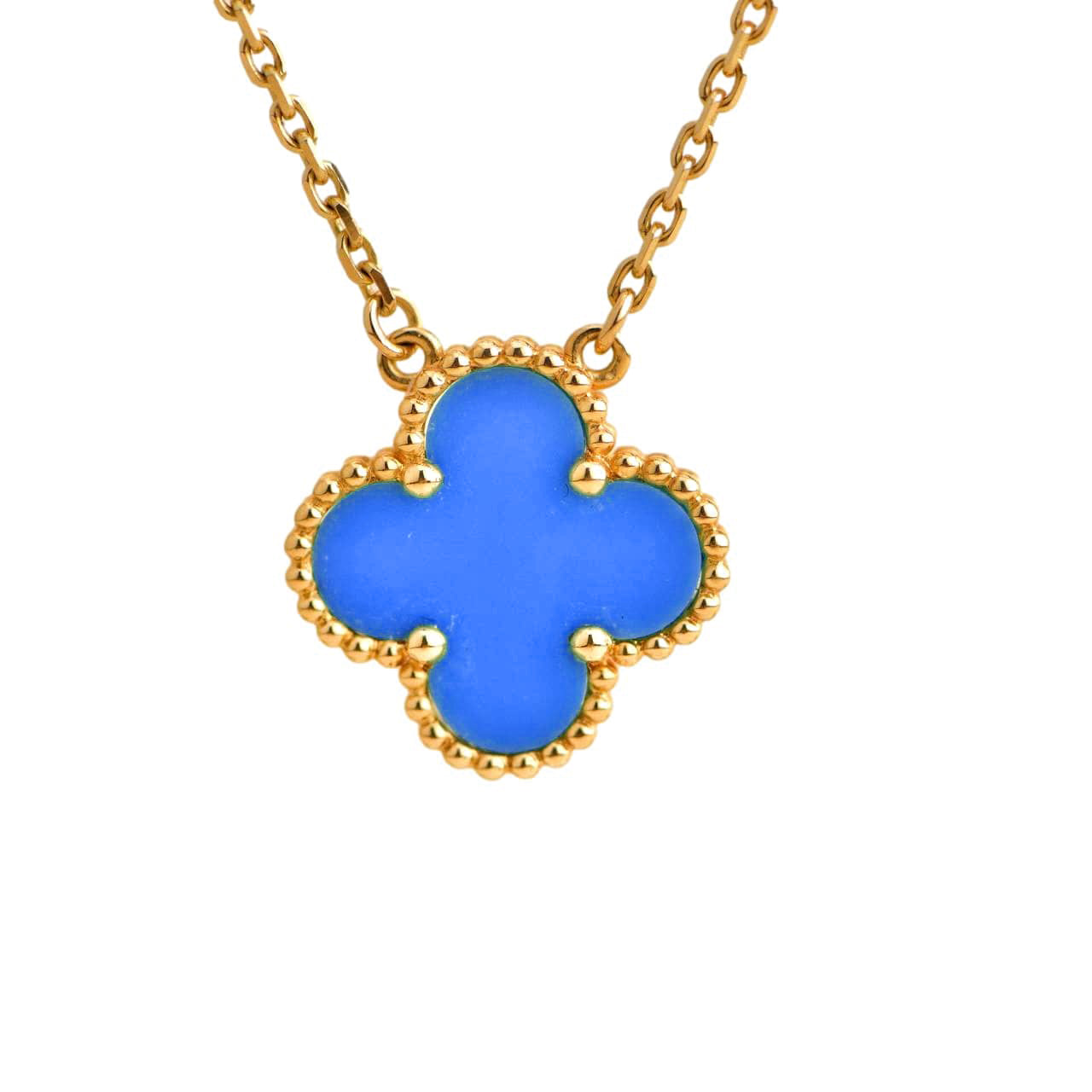 [Vellora Opalyn]CLOVER 15MM BLUE AGATE NECKLACE