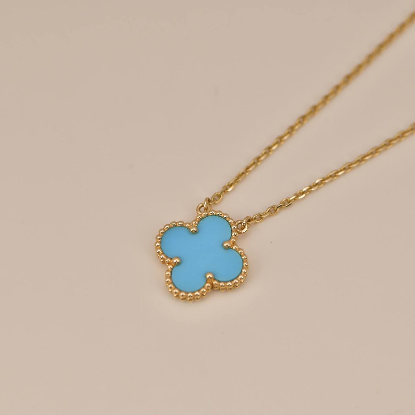 [Vellora Opalyn]CLOVER 15MM VINTAGE TURQUOISE NECKLACE