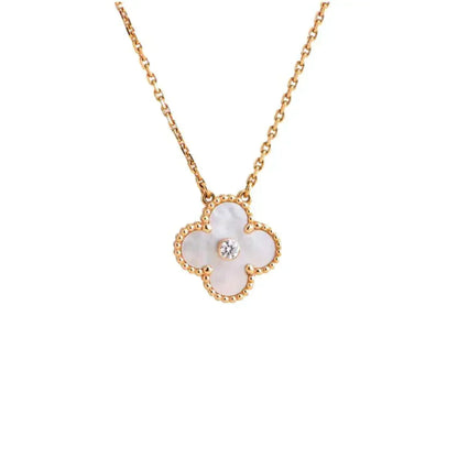 [Vellora Opalyn]CLOVER 15MM DIAMOND WHITE FRITILLARIA NECKLACE