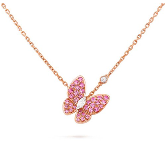 [Vellora Opalyn]BUTTERFLY RED DIAMOND ROSE GOLD NECKLACE