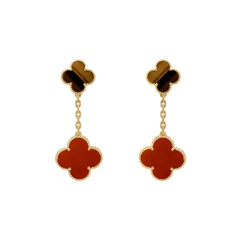 [Vellora Opalyn]CLOVER  2 MOTIF  TIGER EYE CARNELIAN EARRINGS