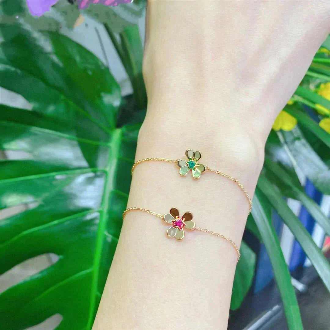 [Vellora Opalyn]FRIVOLE GOLD FLOWER PINK MALACHITE BRACELET