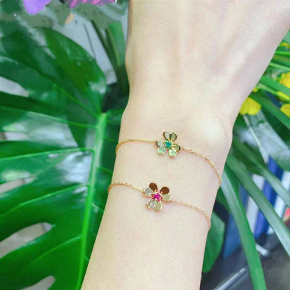 [Vellora Opalyn]FRIVOLE GOLD FLOWER PINK MALACHITE BRACELET