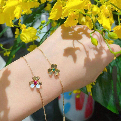 [Vellora Opalyn]FRIVOLE GOLD FLOWER PINK MALACHITE BRACELET