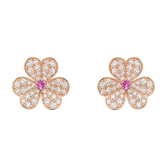 [Vellora Opalyn]FRIVOLE PINK GOLD FLOWER DIAMOND EARRINGS