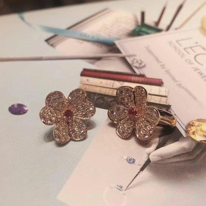 [Vellora Opalyn]FRIVOLE PINK GOLD FLOWER DIAMOND EARRINGS
