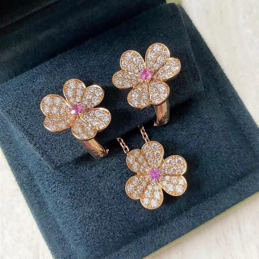 [Vellora Opalyn]FRIVOLE PINK GOLD FLOWER DIAMOND EARRINGS