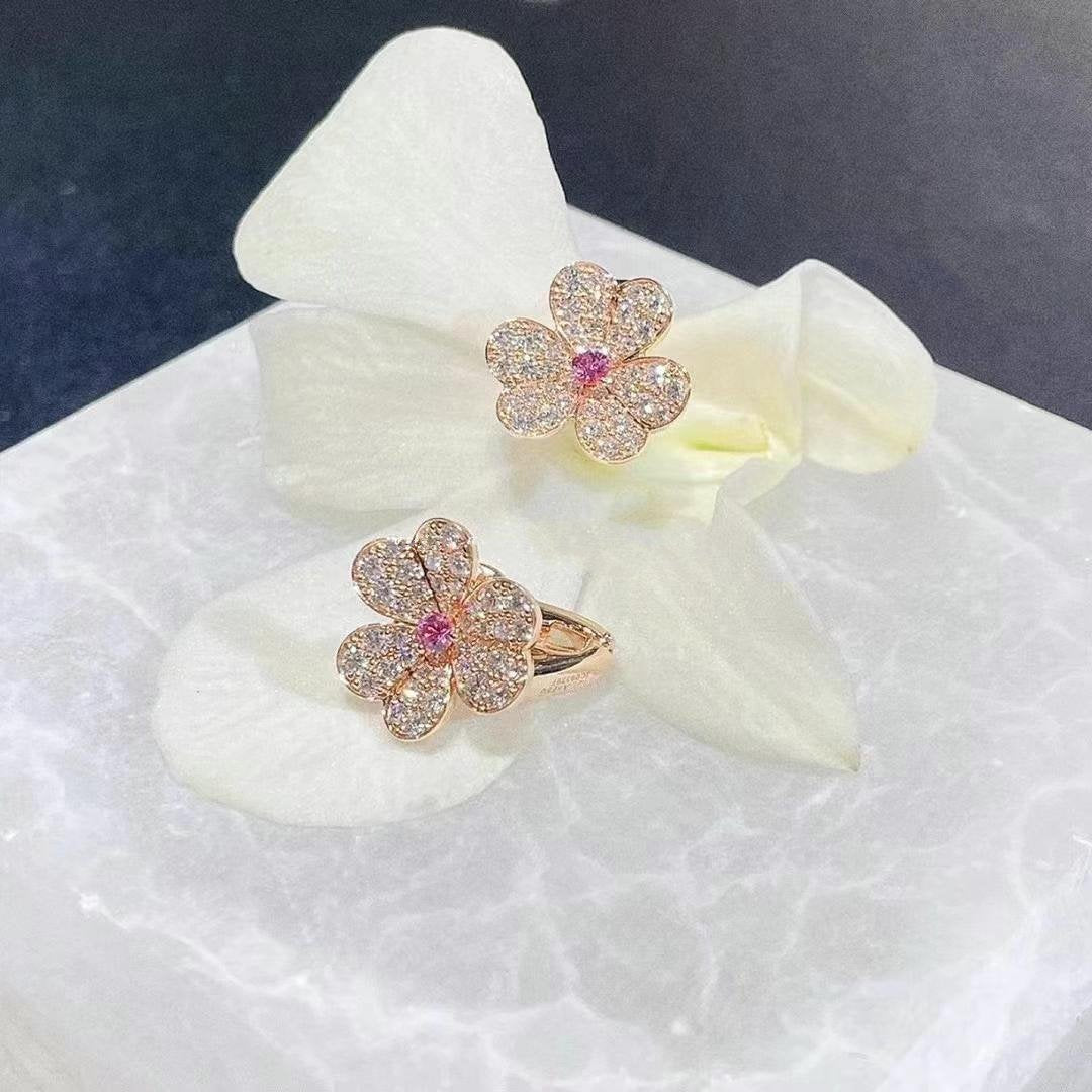 [Vellora Opalyn]FRIVOLE PINK GOLD FLOWER DIAMOND EARRINGS