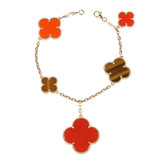 [Vellora Opalyn]CLOVER BRACELET 5 MOTIFS CARNELIAN TIGER EYE