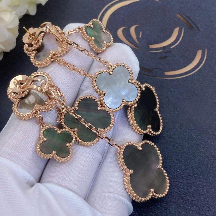 [Vellora Opalyn]CLOVER EARRINGS DARK MOP 4 MOTIFS ROSE GOLD