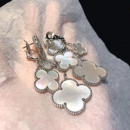 [Vellora Opalyn]CLOVER EARRINGS WHITE MOP 4 MOTIFS SILVER