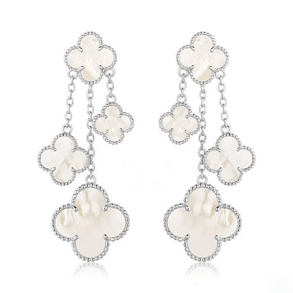 [Vellora Opalyn]CLOVER EARRINGS WHITE MOP 4 MOTIFS SILVER