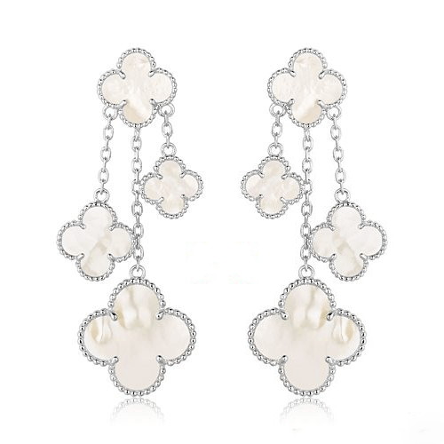 [Vellora Opalyn]CLOVER EARRINGS WHITE MOP 4 MOTIFS SILVER
