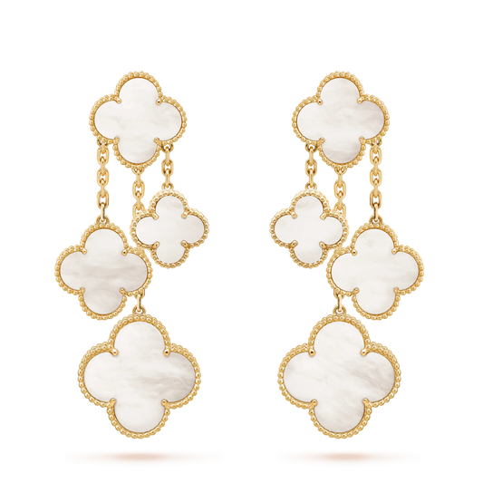 [Vellora Opalyn]CLOVER EARRINGS WHITE MOP 4 MOTIFS GOLD