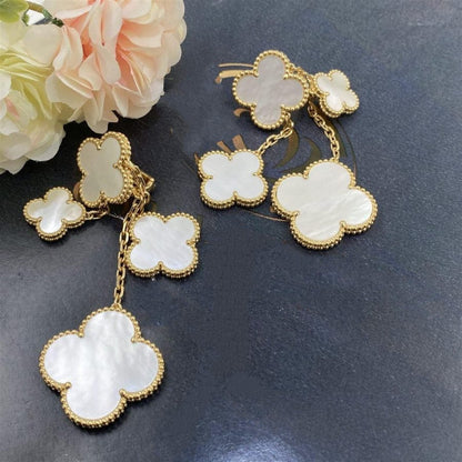 [Vellora Opalyn]CLOVER EARRINGS WHITE MOP 4 MOTIFS GOLD