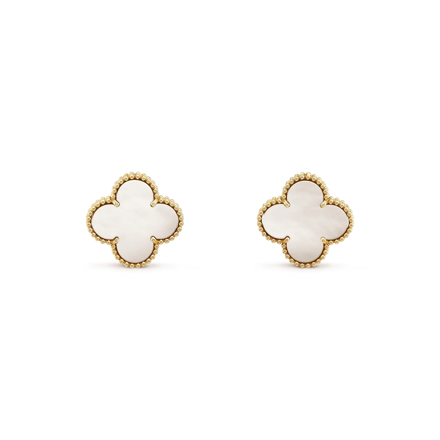 [Vellora Opalyn]CLOVER MEDIUM 1 MOTIFS  WHITE MOP STUD EARRINGS