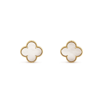 [Vellora Opalyn]CLOVER MEDIUM 1 MOTIFS  WHITE MOP STUD EARRINGS