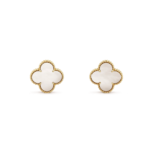 [Vellora Opalyn]CLOVER MEDIUM 1 MOTIFS  WHITE MOP STUD EARRINGS