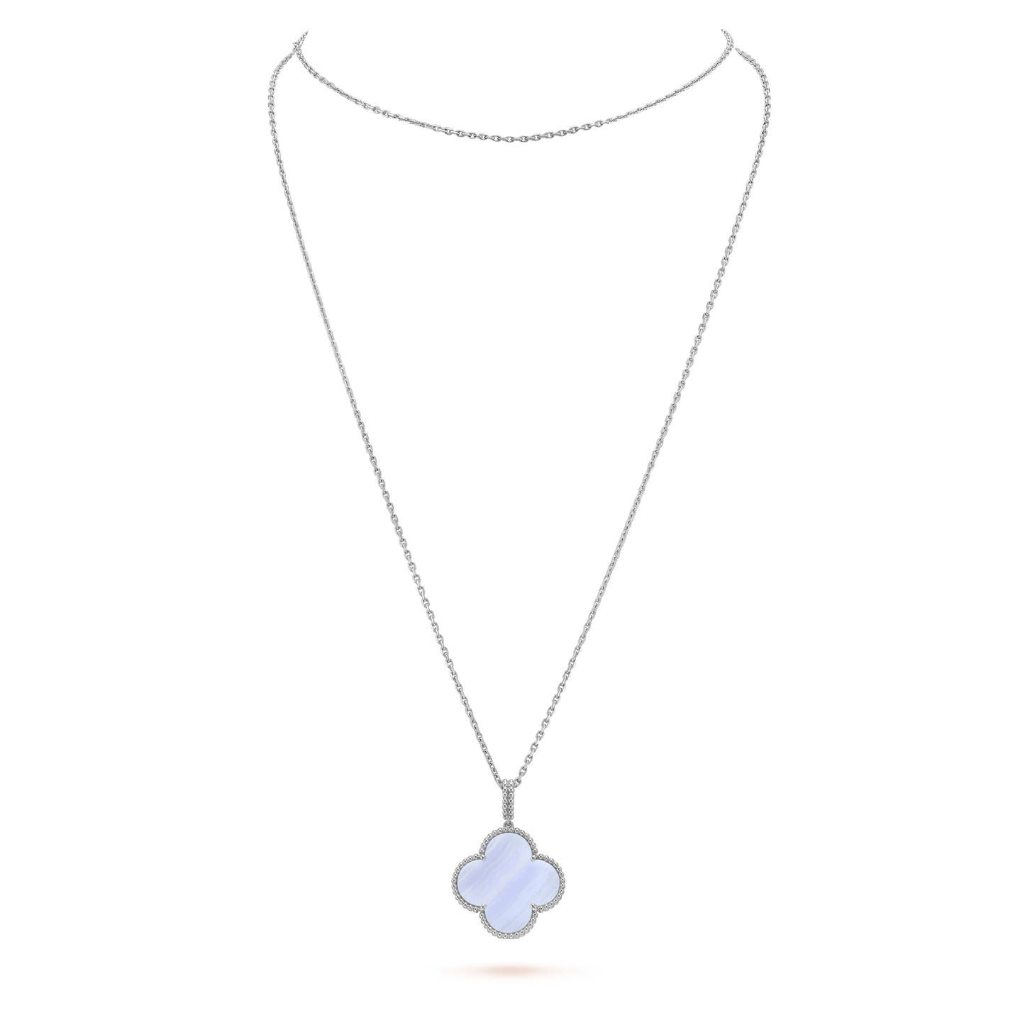 [Vellora Opalyn]CLOVER SILVER CHALCEDONY BIG CLOVER NECKLACE