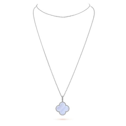 [Vellora Opalyn]CLOVER SILVER CHALCEDONY BIG CLOVER NECKLACE