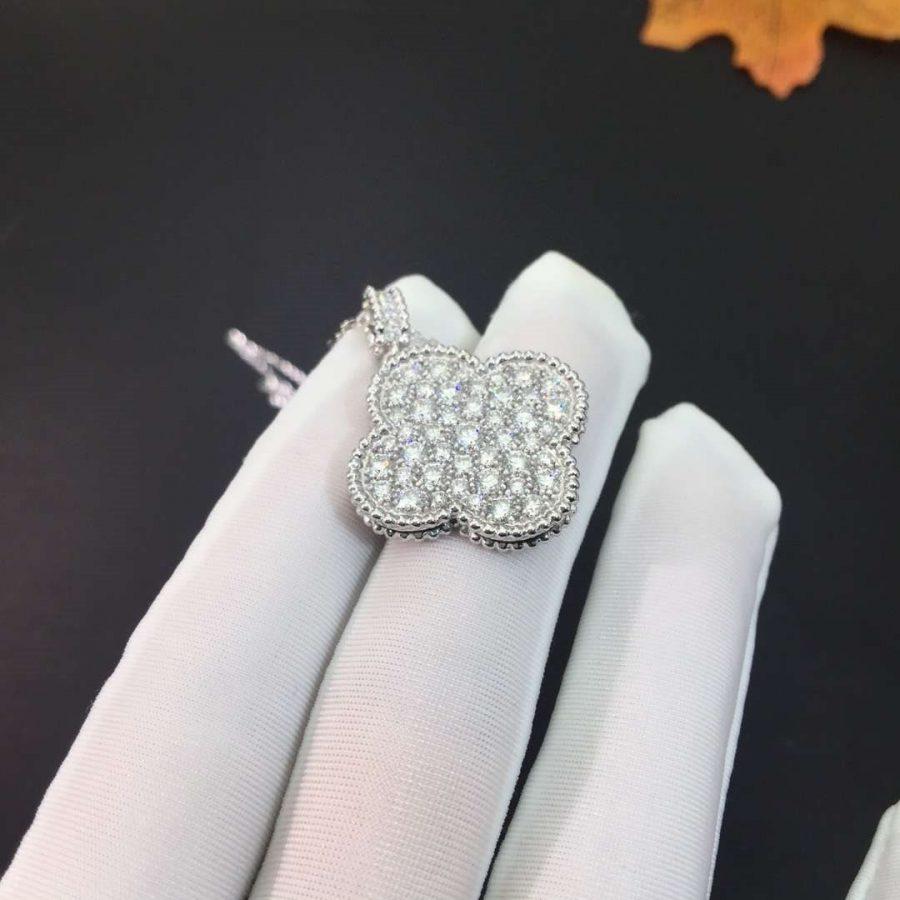 [Vellora Opalyn] CLOVER 25MM SILVER FULL DIAMOND BIG CLOVER NECKLACE