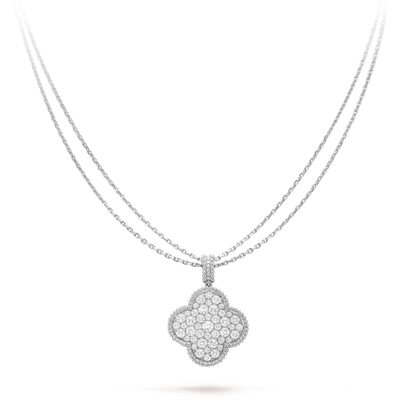 [Vellora Opalyn] CLOVER 25MM SILVER FULL DIAMOND BIG CLOVER NECKLACE