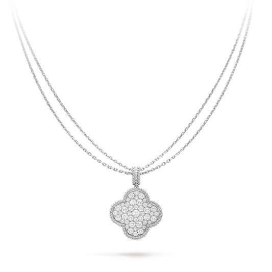 [Vellora Opalyn] CLOVER 25MM SILVER FULL DIAMOND BIG CLOVER NECKLACE