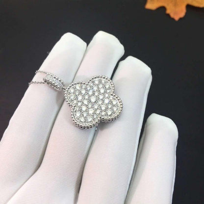 [Vellora Opalyn] CLOVER 25MM SILVER FULL DIAMOND BIG CLOVER NECKLACE